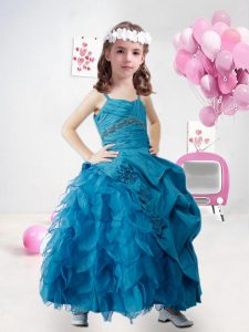 Sleeveless Lace Up Ankle Length Beading and Ruffles and Pick Ups Pageant Dress Toddler