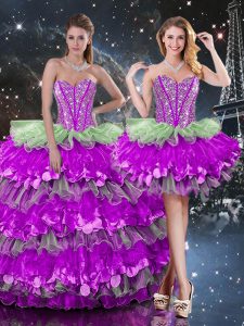Glittering Multi-color Sleeveless Organza Lace Up 15 Quinceanera Dress for Military Ball and Sweet 16 and Quinceanera