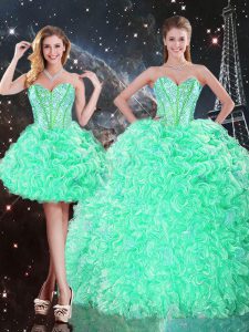 On Sale Sleeveless Floor Length Beading and Ruffles Lace Up Sweet 16 Dresses with Apple Green