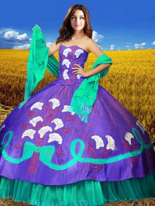 Sweetheart Sleeveless Ball Gown Prom Dress Floor Length Embroidery Multi-color Taffeta
