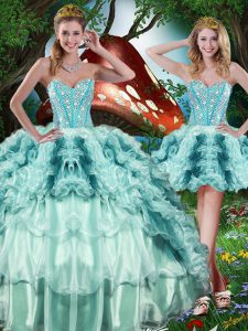 Hot Sale Beading and Ruffles and Ruffled Layers Vestidos de Quinceanera Multi-color Lace Up Sleeveless Floor Length