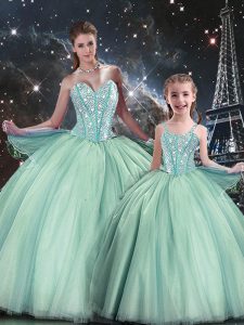 New Arrival Floor Length Turquoise Quince Ball Gowns Sweetheart Sleeveless Lace Up