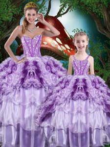 Beauteous Multi-color Sweetheart Lace Up Beading and Ruffles and Ruffled Layers Quinceanera Gowns Sleeveless