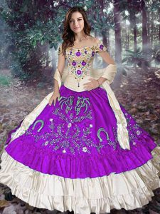 Taffeta Sleeveless Floor Length Sweet 16 Dress and Embroidery and Ruffled Layers