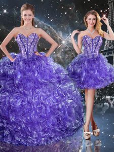 Purple Lace Up Sweet 16 Dresses Beading and Ruffles Sleeveless Floor Length