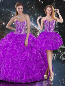 Glorious Sleeveless Lace Up Floor Length Beading and Ruffles 15th Birthday Dress