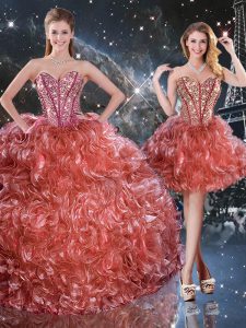 Colorful Rust Red Sleeveless Floor Length Beading and Ruffles Lace Up Quinceanera Dress