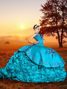 Baby Blue Quinceanera Gown Sweetheart Sleeveless Brush Train Lace Up