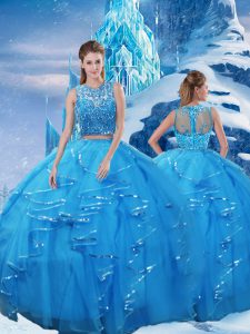 Admirable Scoop Sleeveless Zipper Quinceanera Gown Baby Blue Tulle