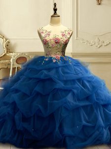 Navy Blue Sleeveless Organza Lace Up 15th Birthday Dress for Military Ball and Sweet 16 and Quinceanera