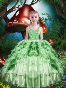 New Style Apple Green Straps Neckline Beading and Ruffles and Ruffled Layers Little Girls Pageant Dress Wholesale Sleeve