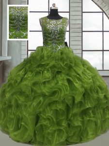 Inexpensive Ball Gowns 15 Quinceanera Dress Olive Green Scoop Organza Sleeveless Floor Length Lace Up
