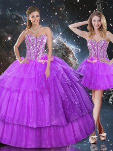 Best Purple Sweetheart Neckline Ruffled Layers Vestidos de Quinceanera Sleeveless Lace Up
