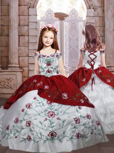 High Quality Spaghetti Straps Sleeveless Taffeta Pageant Gowns For Girls Embroidery and Ruffled Layers Lace Up