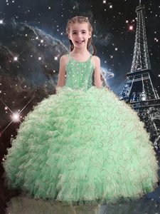 Best Floor Length Apple Green Pageant Dress Toddler Straps Sleeveless Lace Up