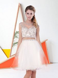 Knee Length Zipper Homecoming Dress White for Prom and Party with Beading