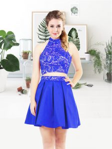 High Class Satin Halter Top Sleeveless Lace Up Lace in Royal Blue