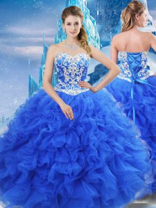 Exceptional Floor Length Blue 15 Quinceanera Dress Organza Sleeveless Beading and Ruffles