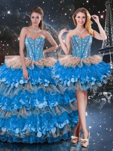 Free and Easy Sleeveless Beading and Ruffles and Ruffled Layers Lace Up 15th Birthday Dress
