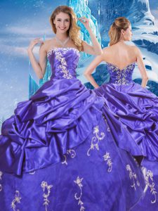 Purple Zipper Ball Gown Prom Dress Appliques and Pick Ups Sleeveless Floor Length