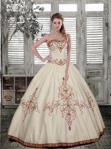 Pretty Multi-color Ball Gowns Taffeta Strapless Sleeveless Embroidery Floor Length Lace Up Sweet 16 Dresses