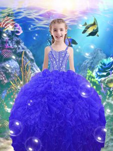 Royal Blue Sleeveless Beading and Ruffles Floor Length Little Girls Pageant Dress Wholesale