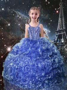 Floor Length Ball Gowns Sleeveless Blue Winning Pageant Gowns Lace Up
