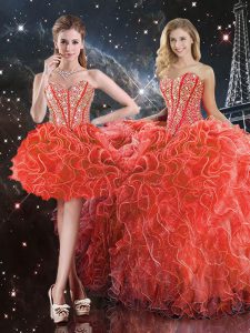 Captivating Ball Gowns Sweet 16 Dress Coral Red Sweetheart Organza Sleeveless Floor Length Lace Up