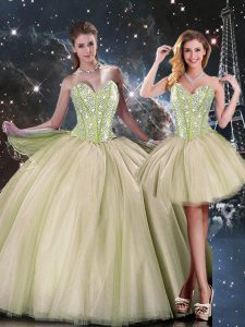 Vintage Sweetheart Sleeveless Tulle Vestidos de Quinceanera Beading Lace Up