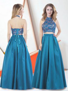 Decent Teal Sleeveless Taffeta Lace Up Homecoming Dress for Prom and Party