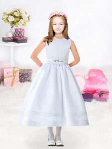 Popular White A-line Scoop Sleeveless Taffeta Tea Length Zipper Beading Flower Girl Dress