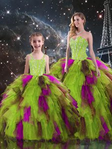 Trendy Floor Length Lace Up Quinceanera Gown Multi-color for Military Ball and Sweet 16 and Quinceanera with Ruffled Lay