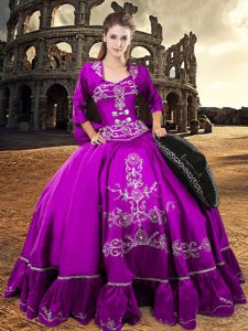Chic Purple Sweet 16 Dress Military Ball and Sweet 16 and Quinceanera with Beading V-neck 3 4 Length Sleeve Lace Up