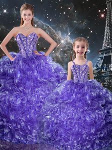 Purple Sleeveless Floor Length Beading and Ruffles Lace Up Quinceanera Gowns
