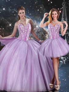 Captivating Lavender Lace Up Sweetheart Beading Ball Gown Prom Dress Tulle Sleeveless