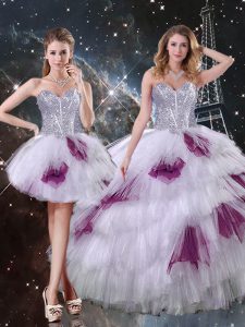 Multi-color Sweetheart Neckline Beading and Ruffled Layers and Sequins Vestidos de Quinceanera Sleeveless Zipper