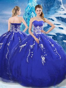Appliques Sweet 16 Quinceanera Dress Blue Lace Up Sleeveless Floor Length
