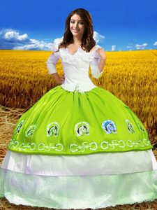 Shining Ball Gowns 15th Birthday Dress Yellow Green Off The Shoulder Taffeta 3 4 Length Sleeve Floor Length Lace Up