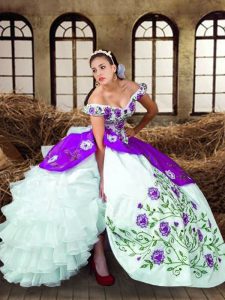 New Arrival Multi-color Taffeta Lace Up Off The Shoulder Sleeveless Floor Length Vestidos de Quinceanera Embroidery and 