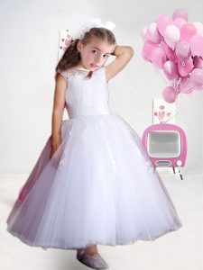 White Flower Girl Dresses for Less Party and Wedding Party with Lace Scoop Sleeveless Zipper