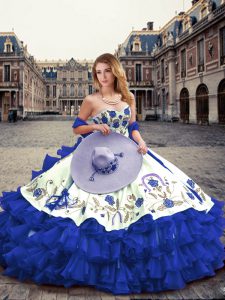 Royal Blue 15th Birthday Dress Military Ball and Sweet 16 and Quinceanera with Embroidery and Ruffled Layers Sweetheart 