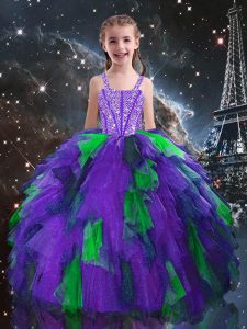 Pretty Floor Length Ball Gowns Sleeveless Eggplant Purple Girls Pageant Dresses Lace Up