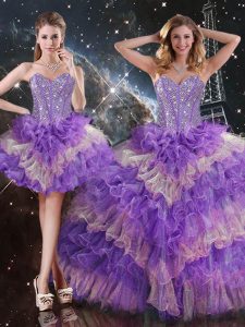Graceful Sweetheart Sleeveless Lace Up 15th Birthday Dress Multi-color Organza