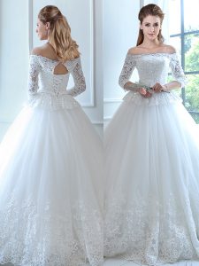 White Sleeveless Lace and Appliques Floor Length Bridal Gown