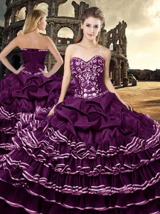 Fine Sleeveless Tulle Floor Length Lace Up Sweet 16 Quinceanera Dress in Dark Purple with Ruffled Layers