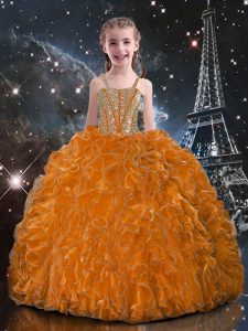 Top Selling Orange Red Sleeveless Beading and Ruffles Floor Length Pageant Dress