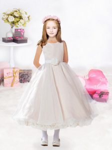 Scoop Sleeveless Flower Girl Dresses for Less Tea Length Hand Made Flower Baby Pink Organza