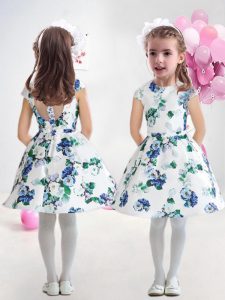 Elegant Multi-color A-line Pattern and Hand Made Flower Flower Girl Dresses for Less Zipper Printed Sleeveless Knee Leng