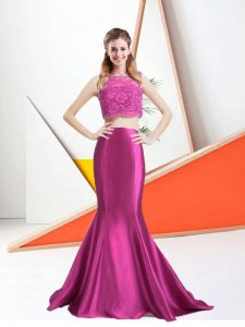 Fantastic Floor Length Fuchsia Prom Dresses Bateau Sleeveless Zipper