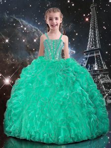 Dazzling Sleeveless Lace Up Floor Length Beading and Ruffles Girls Pageant Dresses